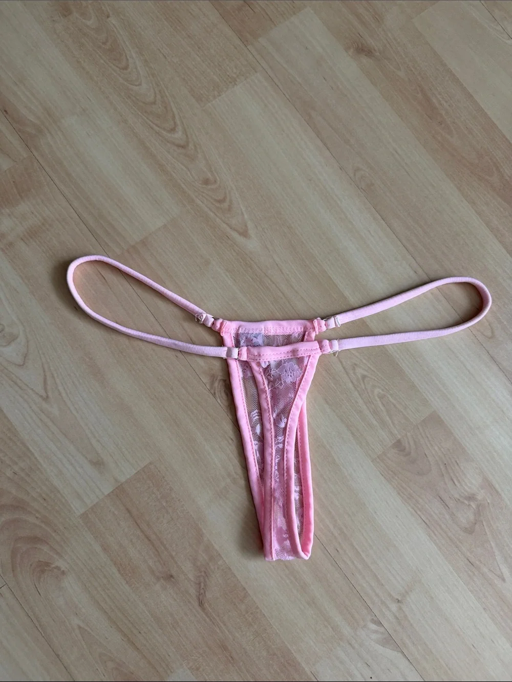 Wicked Temptations Pink Sheer Lace Thong Bikini Bottom